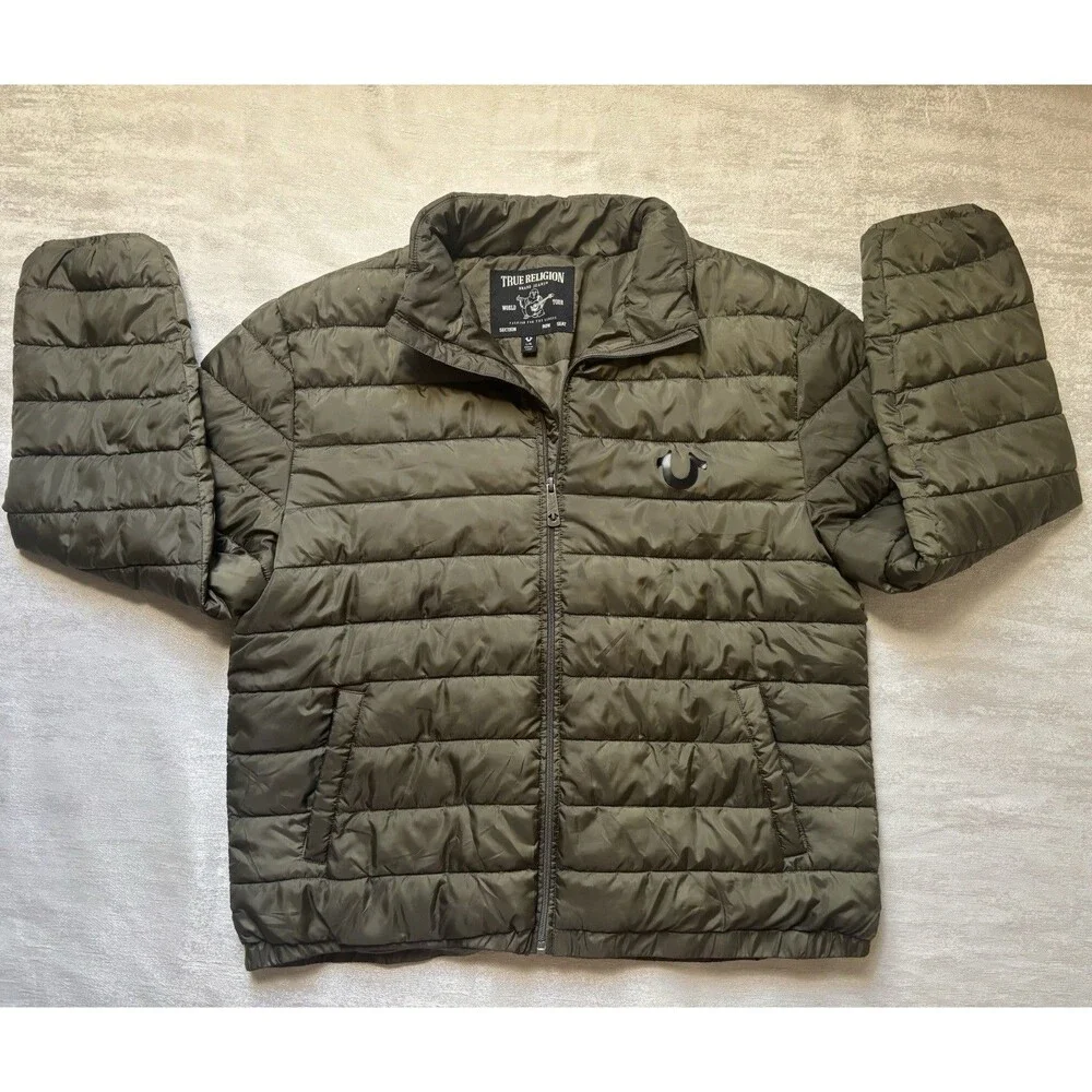 True Religion  Olive Green Puffer Lightweight Puffer Jacket Size XL